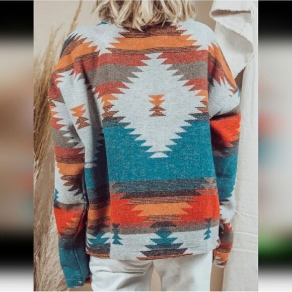 Aztec Pattern Ethnic Boho Coat Jacket Sz 14 - Picture 4 of 7